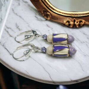 Purple Stone and Enamel with Swarovski Bicone Earrings